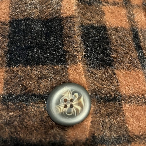 Cyrus Women's L Coat Long Plaid Brown Black Button Fuzzy Super Soft Warm Button - Picture 5 of 11